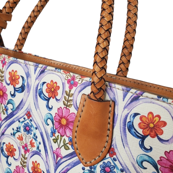 BRIGHTON Kesha Tall Tote Handbag Braided Leather Straps Boho Pattern - Picture 10 of 14